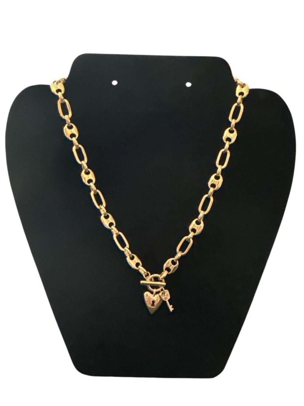 NWT BaubleBar Gold-Tone Link Necklace Heart Rhinestone Key Charm Toggle Clasp